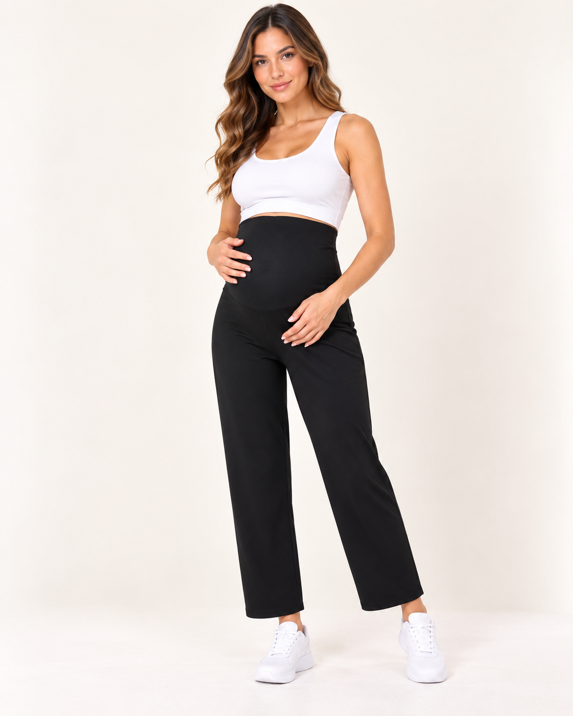 MATERNITYN® Pantaloni Premaman Gravidanza con Fascia Alta Nero
