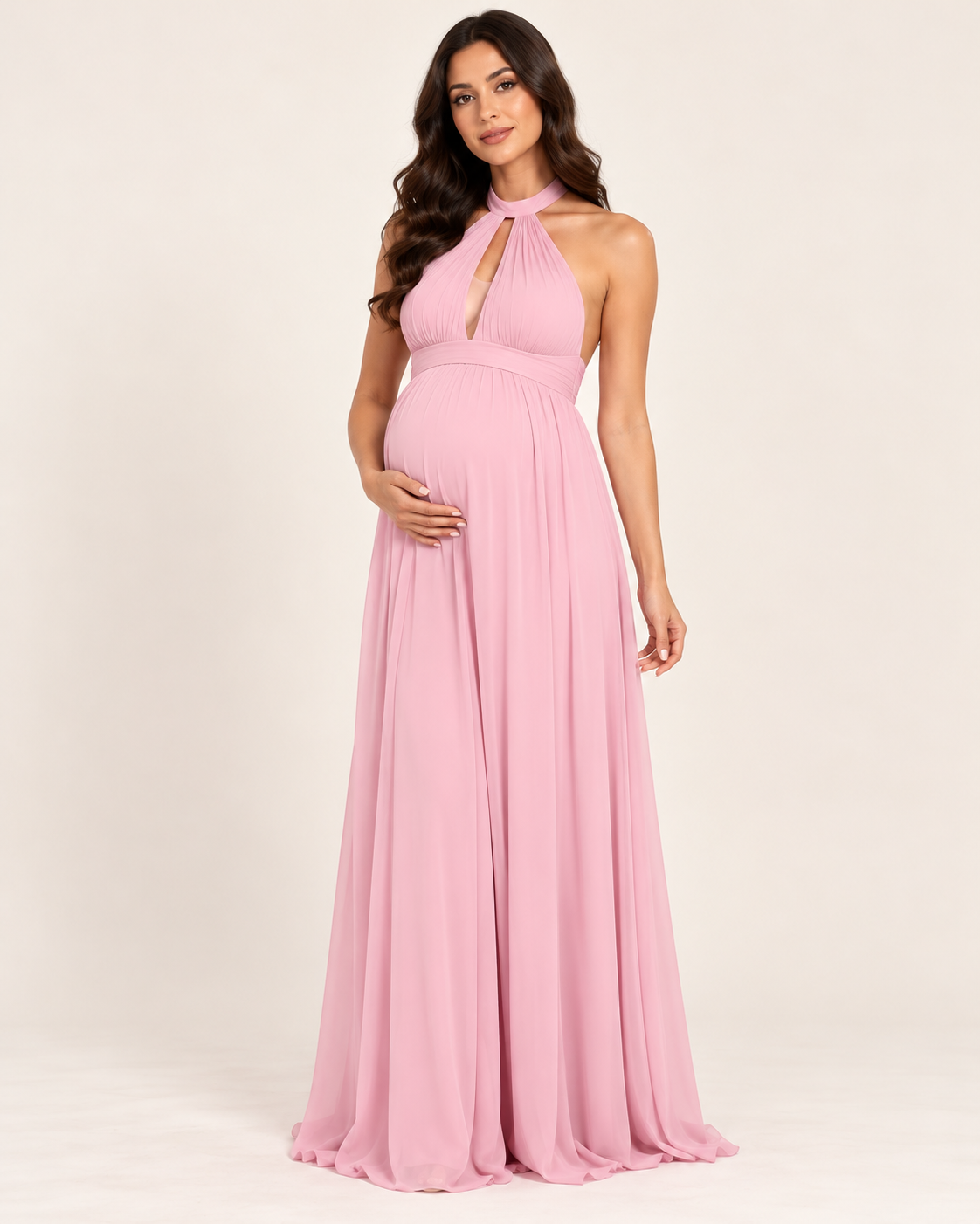 MATERNITYN® Abito Lungo Premaman Elegante da Cerimonia, Collo all'Americana e Schiena Scoperta